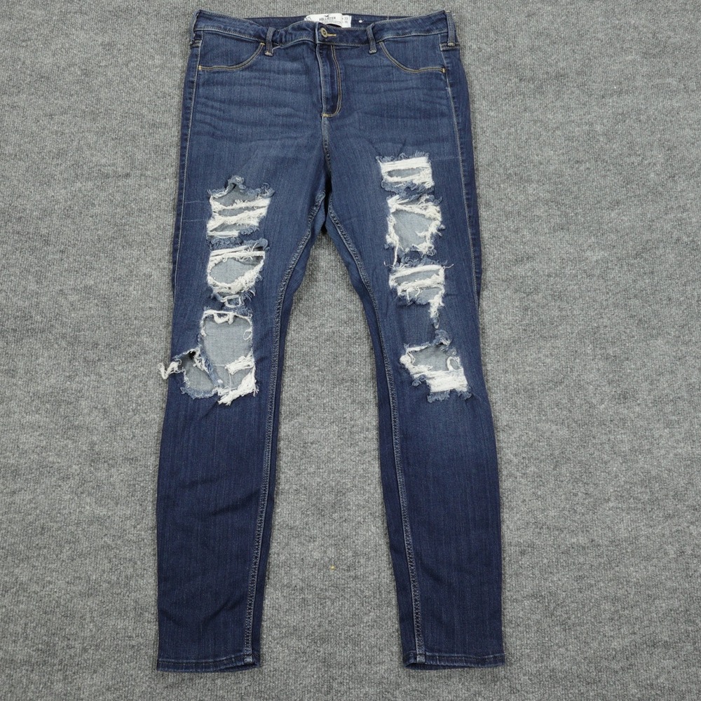 Hollister Jeans Women 17L Blue Curvy High Rise Jean Legging Advanced Stretch Rip